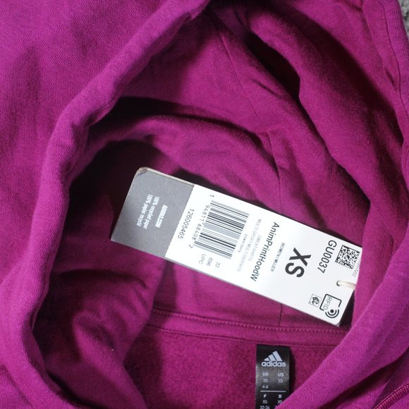 Adidas Women's XS Fuchsia Black White Cheetah Logo Hoodie NWT - Picture 4 of 5